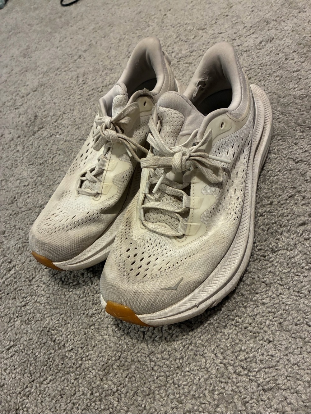 Hoka Women's Cream Sneakers with Tan Accents